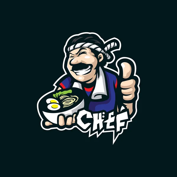 Chef Kok Mascotte Logo Ontwerp Vector Met Moderne Illustratie Concept — Stockvector