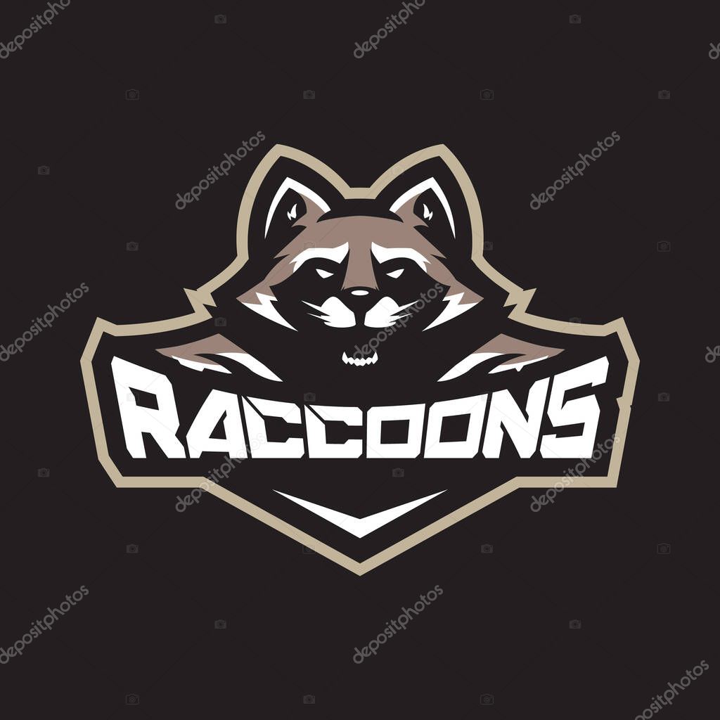 Raccoon mascot logo design vector with modern illustration concept style for badge, emblem and t shirt printing. Angry raccoon illustration for sport and esport team.