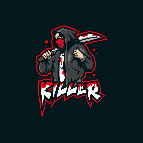 Killer Mascot Logo Design Vector Modern Illustration Concept Style Badge — Stock Vector