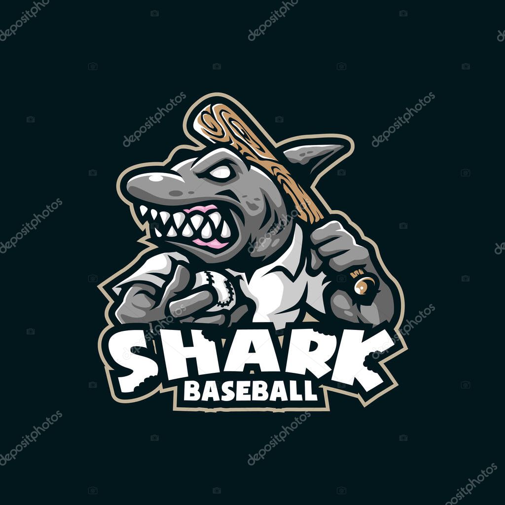 Shark mascot logo design vector with modern illustration concept style for badge, emblem and t shirt printing. Shark baseball illustration.