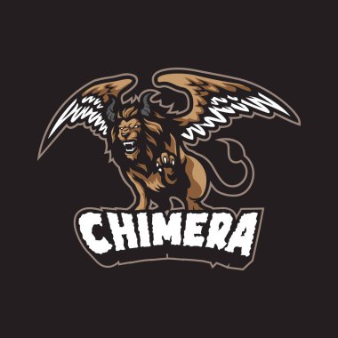 Rozet, amblem ve t-shirt baskısı için modern illüstrasyon konsepti olan Chimera maskot logo tasarımı vektörü. Spor ve esport takımı için Chimera illüstrasyonu.