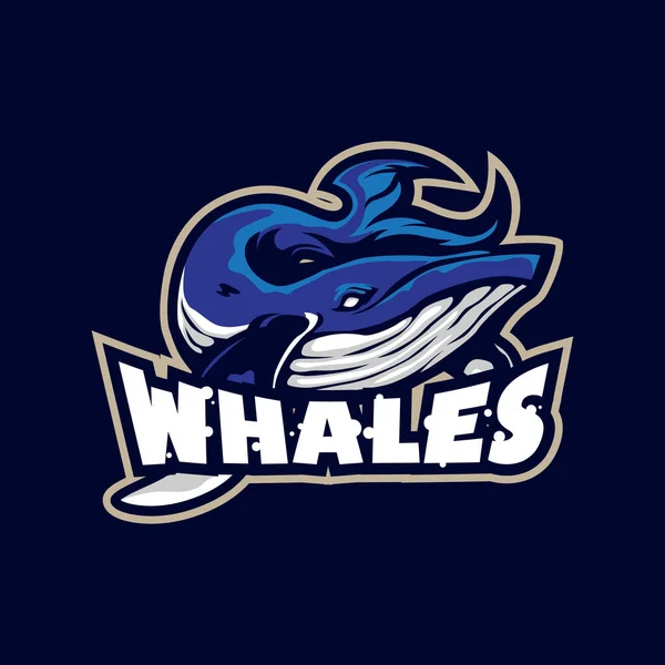 Whale Mascot 디자인 벡터와 엠블렘 티셔츠 인쇄를 현대적 개념을 디자인 — 스톡 벡터