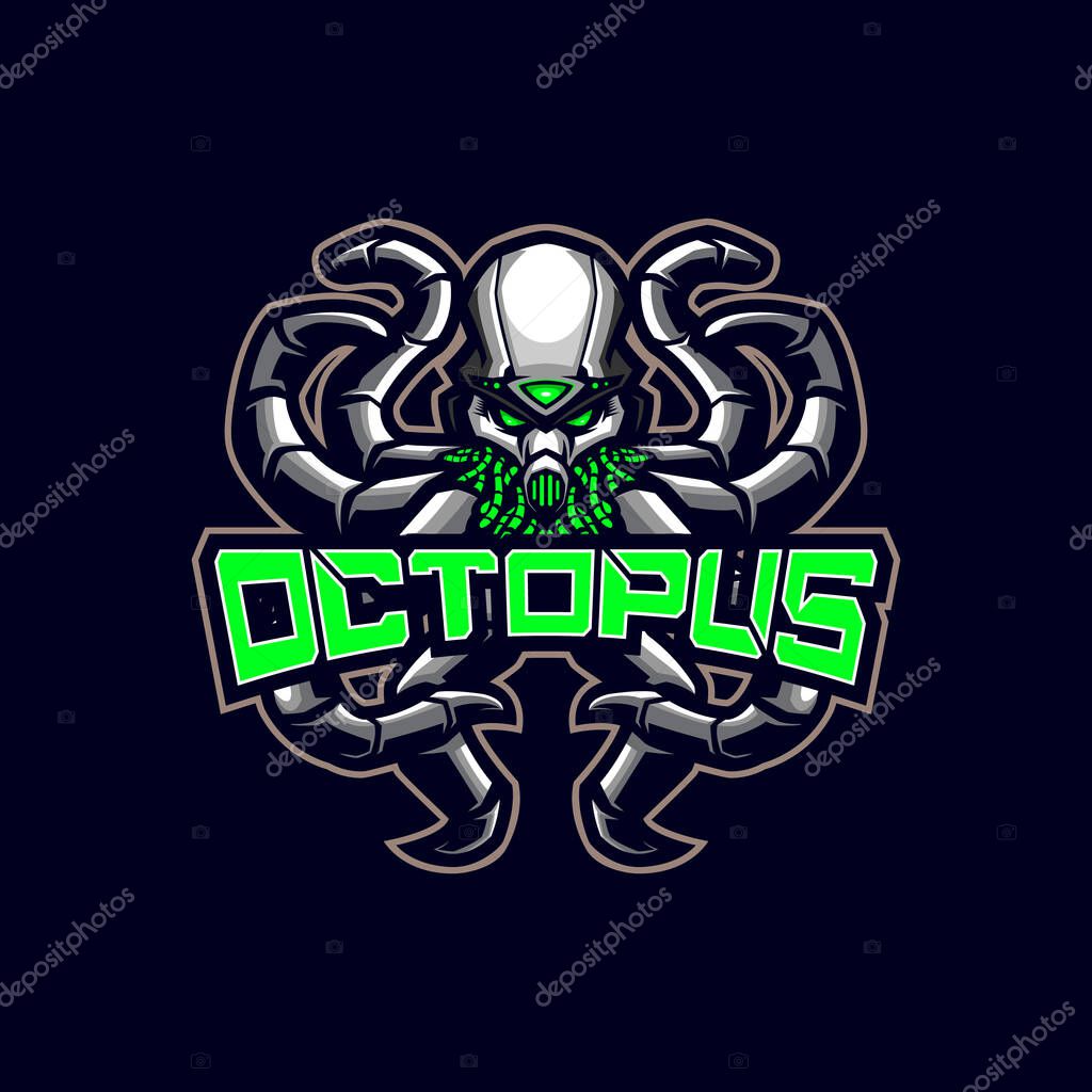 Octopus mascot logo design vector with modern illustration concept style for badge, emblem and t shirt printing. Mecha octopus illustration.