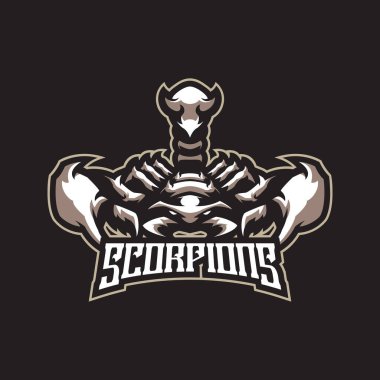 Rozet, amblem ve t-shirt baskısı için modern illüstrasyon konsepti olan Akrep maskotu logo tasarım vektörü. Spor ve esport takımı için kızgın akrep illüstrasyonu.