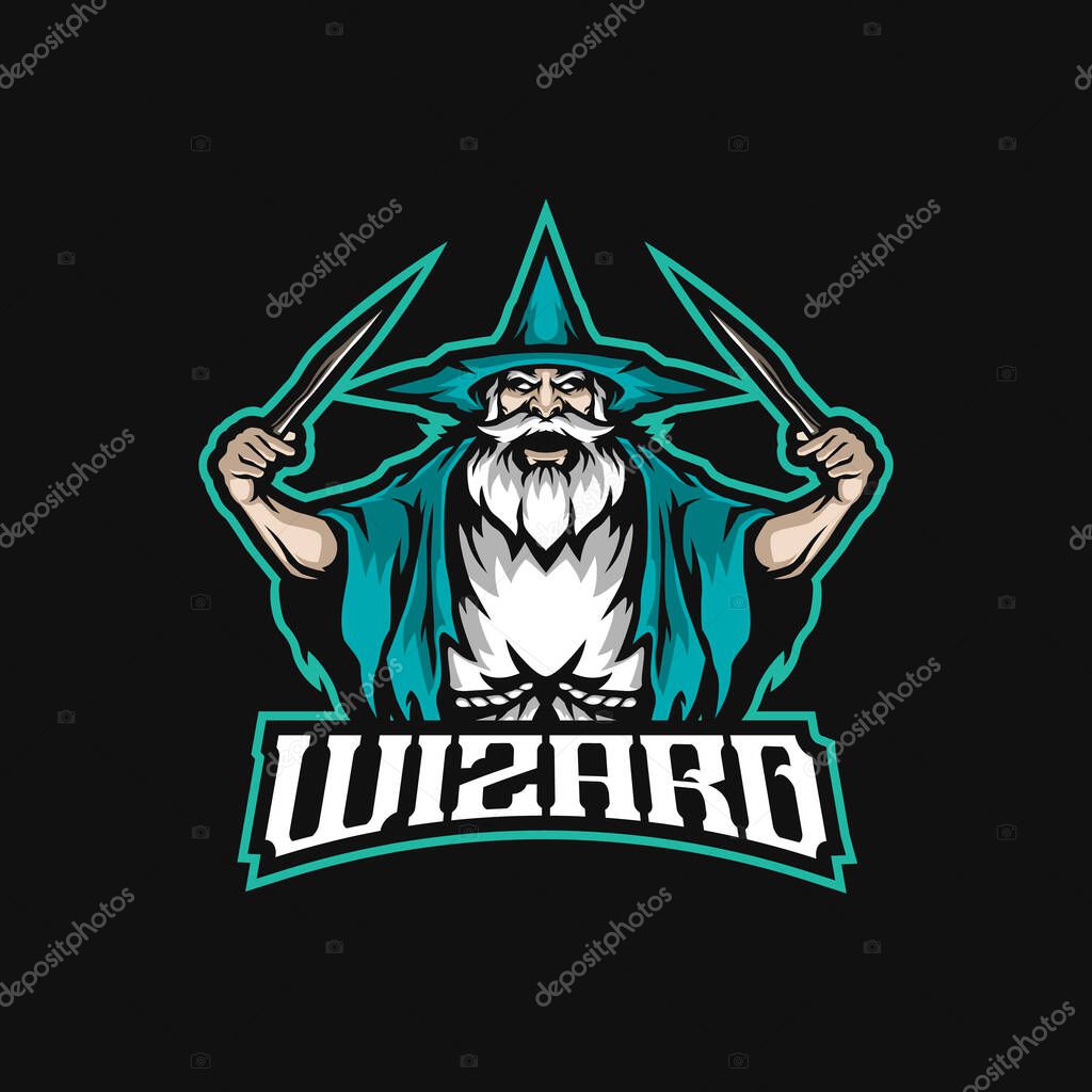 Wizard mascot logo design vector with modern illustration concept style for badge, emblem and t shirt printing. Angry wizard illustration for sport and esport team.