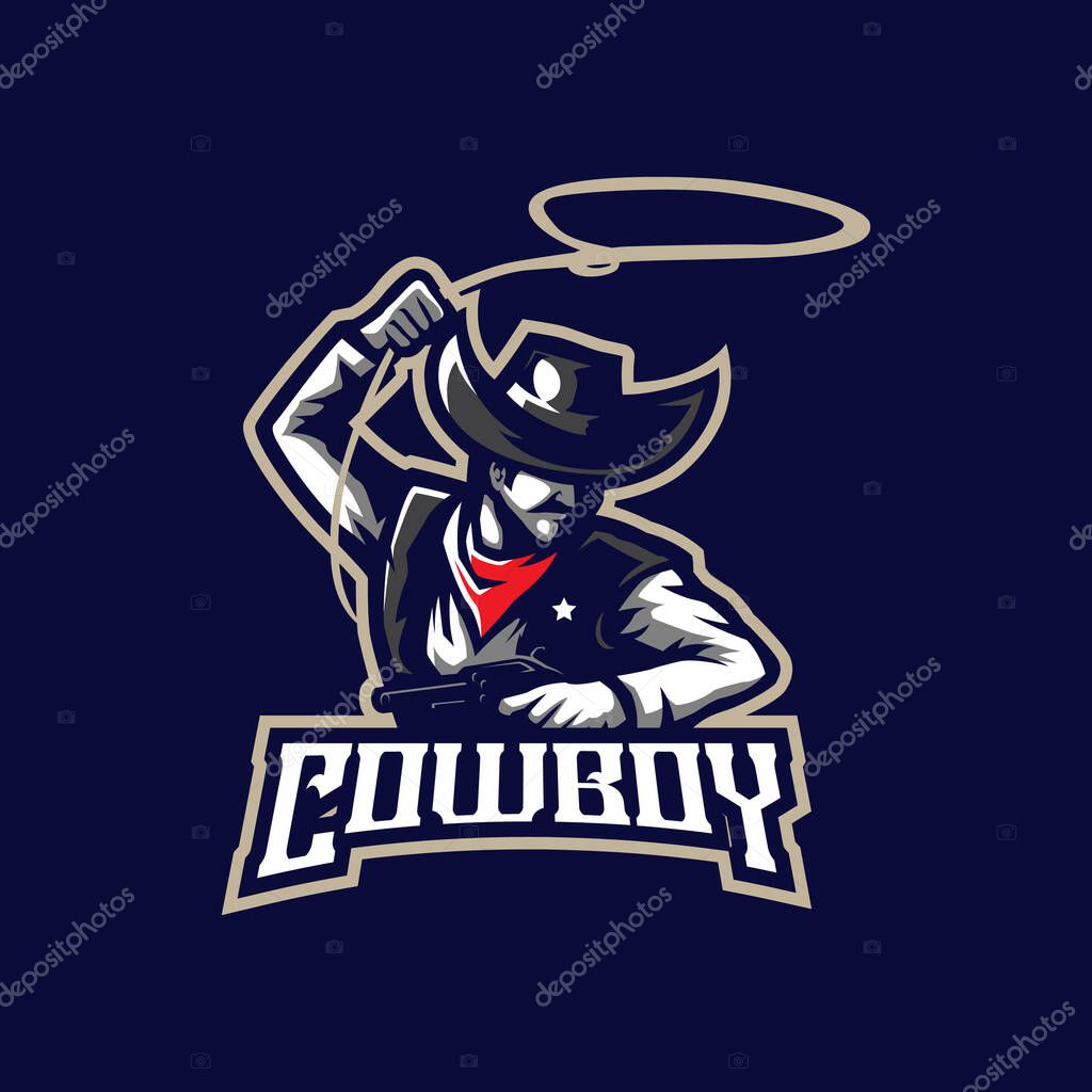 Cowboy mascot logo design vector with modern illustration concept style for badge, emblem and t shirt printing. Cowboy illustration for sport and esport team.
