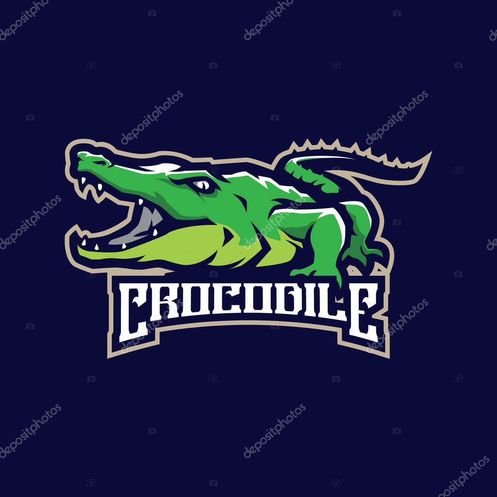 Crocodile mascot logo design vector with modern illustration concept style for badge, emblem and t shirt printing. Angry crocodile illustration for sport and esport team.