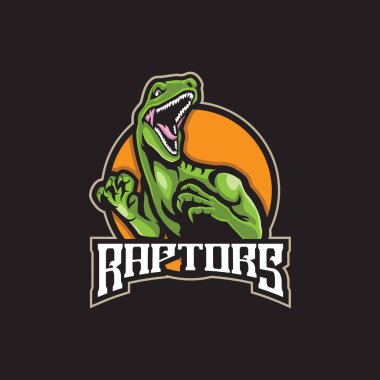 Rozet, amblem ve t-shirt baskısı için modern illüstrasyon konsepti olan Raptor maskot logo tasarım vektörü. Spor takımı için kızgın raptor illüstrasyonu.