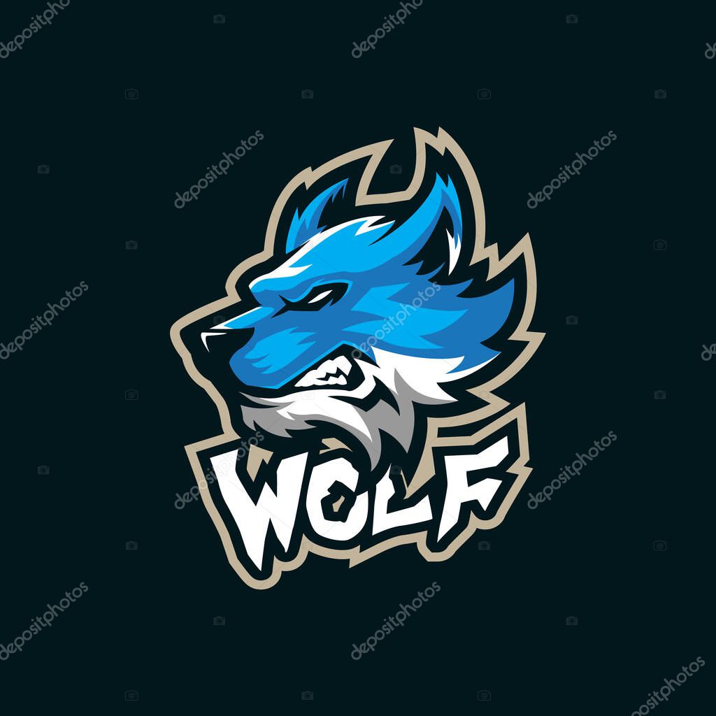 Wolf mascot logo design vector with modern illustration concept style for badge, emblem and t shirt printing. Wolf head illustration for sport and esport team.