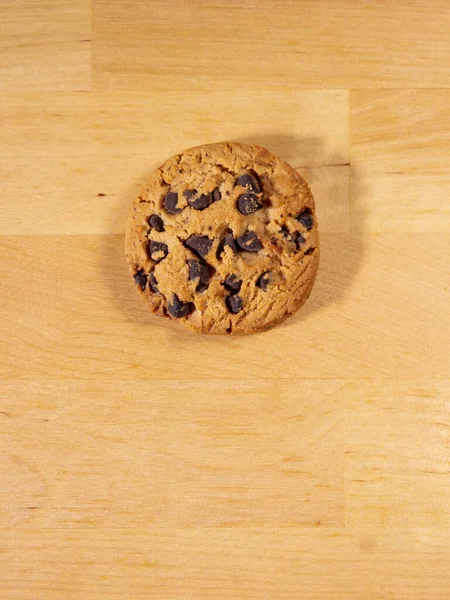 Top View Homemade Chocolate Chip Cookie Wooden Table — Stock Photo, Image