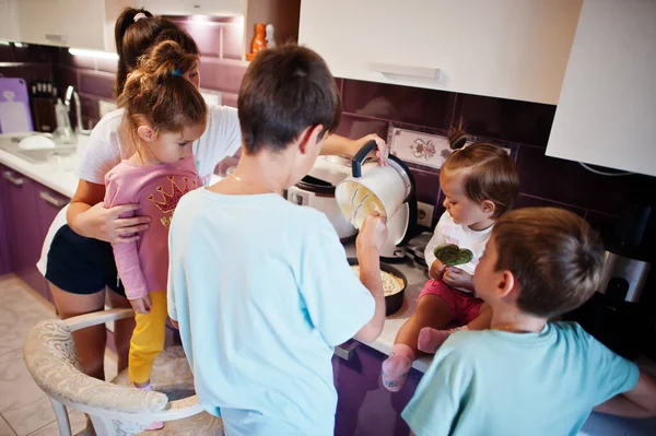 Mother Kids Cooking Kitchen Happy Children Moments — Stock Photo, Image