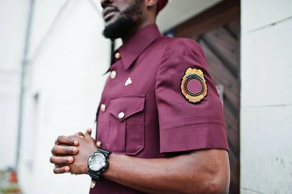 Retrato Del Militar Afroamericano Uniforme Rojo Boina — Foto de Stock