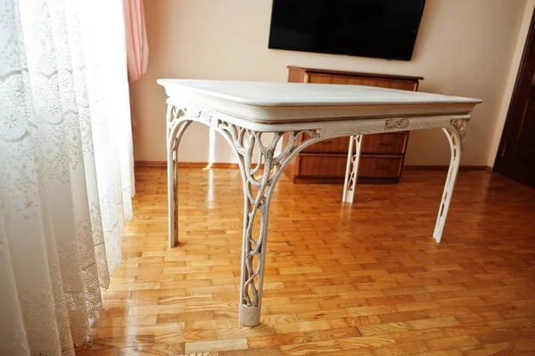 White Wooden Carved Table Flat —  Fotos de Stock
