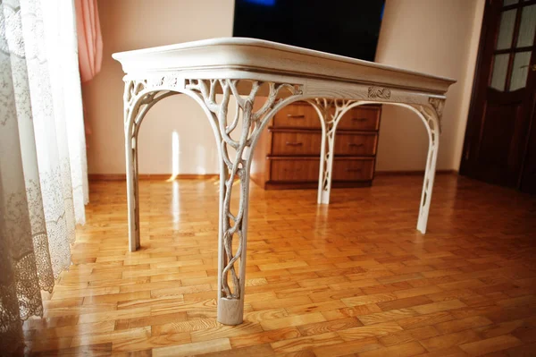 White Wooden Carved Table Flat —  Fotos de Stock