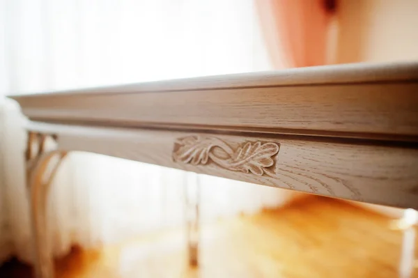 White Wooden Carved Table Flat — Stock Photo, Image