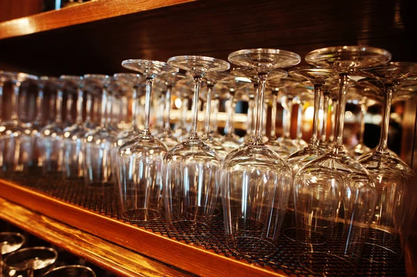 Glasses Wine Upside Bar Counter — Stok fotoğraf