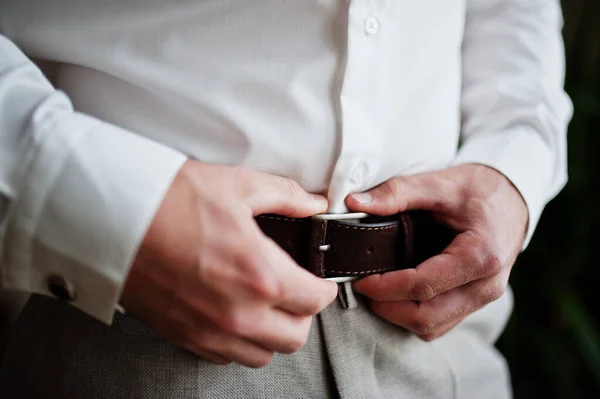 Groom Wear Belt Wedding Details Man Style — 图库照片