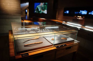 Archaeological items put on display inside museum.