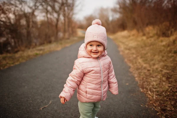 Smiling Baby Girl Pink Jacket Path — 스톡 사진