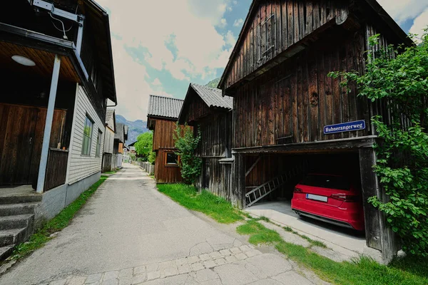 Antiguas Casas Época Sobre Los Alpes Austríacos Hallstatt Salzkammergut Austria — Foto de Stock