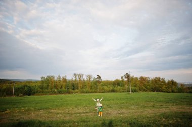 Erkek ve kız kardeş çayırda yürüyor..