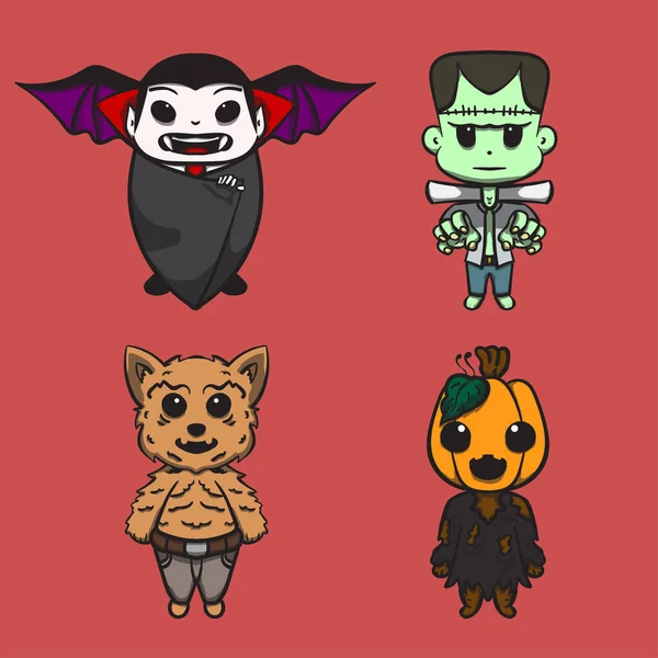 Ilustração Personagens Bonitos Halloween Evento —  Vetores de Stock