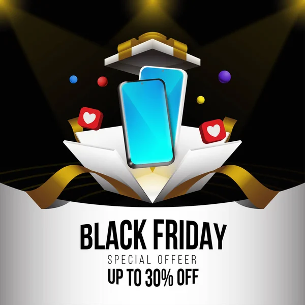 Black Friday Instagram post tasarım şablonu için kutu ve telefon vektörüyle özel promosyon