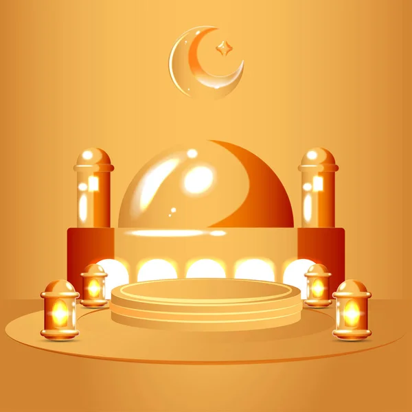 Islamic Background Podium Moon Stars Mosque Lantern — Stock Vector