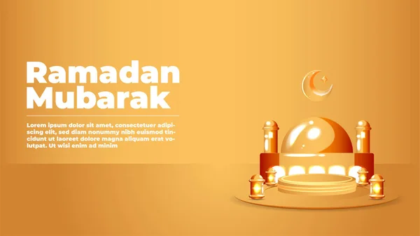 Kürsü, ay, yıldızlar, cami ve fener manzaralı İslami zemin