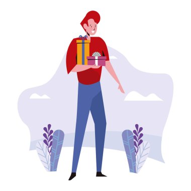 İllüstrasyon, çizgi film insanları kutlama, tatil, hediye geçmişi, doğum günü tasarımı