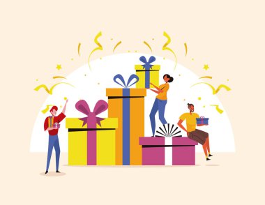 İllüzyon, çizgi film insanları kutlama, konsept, tasarım, tatil, grup, pankart, duvar kağıdı