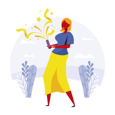 İllüzyon, çizgi film insanları kutlama, mavi, konsept, kutlama, yıldönümü geçmişi