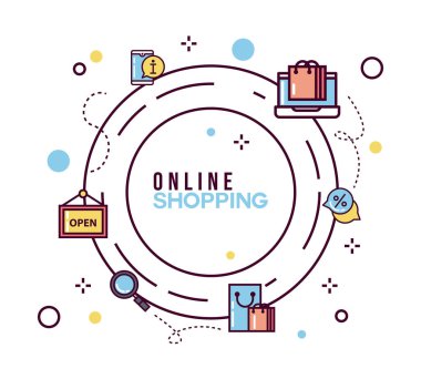 arkaplan simgesi seti, çevrimiçi alışveriş ve ticaret