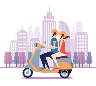 Şehir illüstrasyonu, insan yaşam tarzı, düz. 