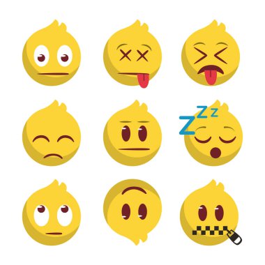 Emoji çizim tasarımı, simge illüstrasyonu, ifade dizisi