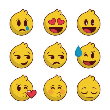 Emoji çizim tasarımı, simge illüstrasyonu, ifade dizisi