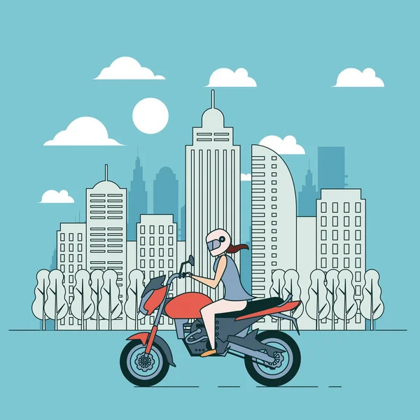 Bannière Bleue Mode Vie Vcity Femme Aventure Moto Illustration Plate — Image vectorielle