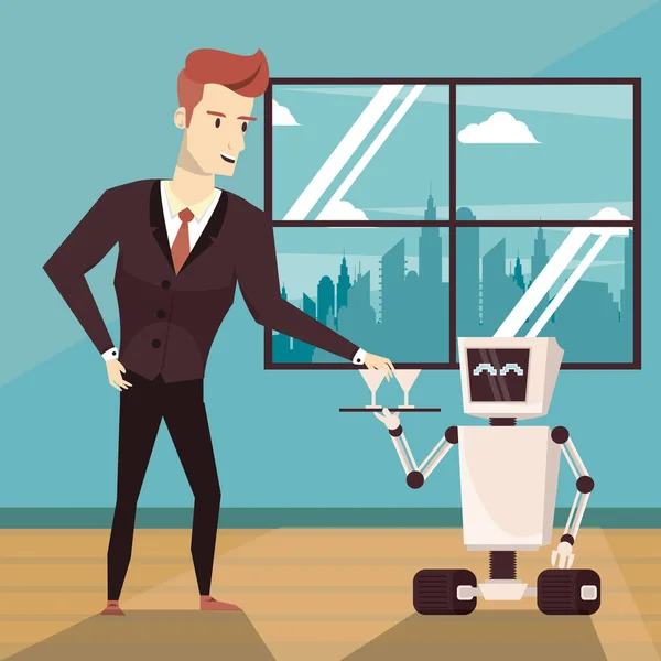 Kunstmatige Intelligentie Verbazingwekkende Robot Assistent Cartoon Illustratie — Stockvector