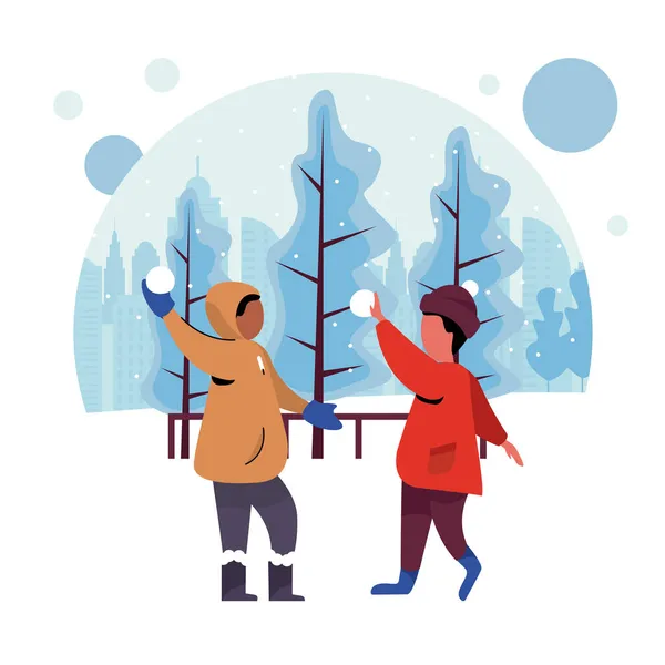 Zimní Dovolená Lidé Zábava Sněhu Děti Hrát Ilustraci — Stockový vektor