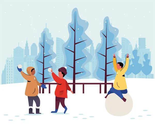 Zimní Dovolená Lidé Zábava Sněhu Ilustrace Sněhové Vánoční Tapety — Stockový vektor
