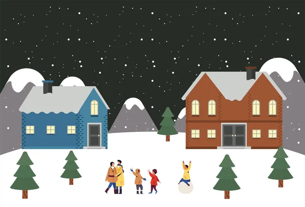 Veselé Vánoce Dovolená Ilustrace Vesnice Design Zimní Prázdniny — Stockový vektor