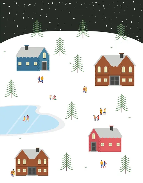 Veselé Vánoce Dovolená Ilustrace Sníh Vesnice Plakát Design — Stockový vektor