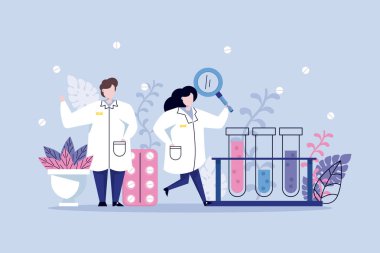 National science day vector banner, scientists  illustration concept, laboratory job