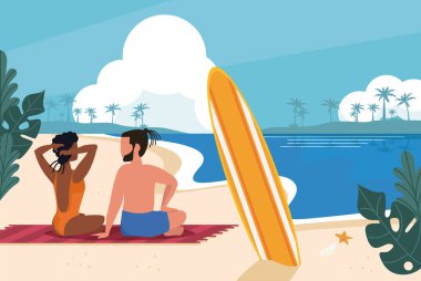 Plaj partisindekiler deniz çiftlerinin resimlerini çizerken eğleniyorlar.