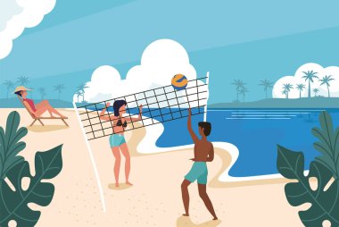 Plaj partisindekiler çizim yaparken eğleniyor.