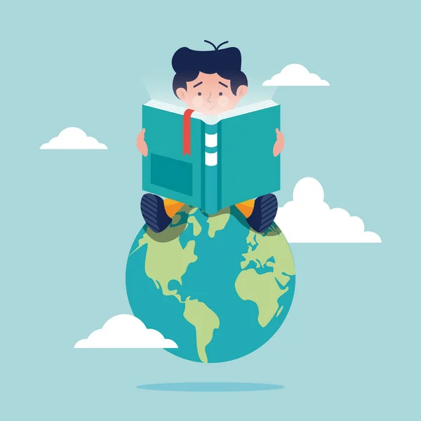 Buch Tag Illustration Tapete Welt Banner Kind Lesen — Stockvektor