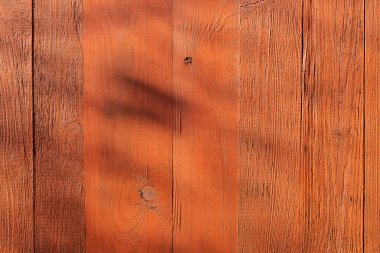 Sert ve eski tahta duvar. Taşra ya da eski kasaba tarzı. Dikey, kırmızı, düzensiz tahtalar. Güneş tepede parlıyor. Bazı gölgeler var.