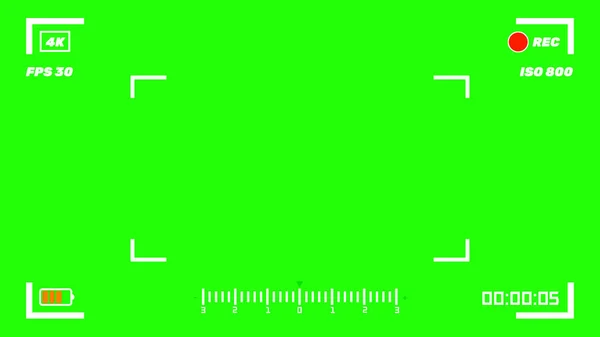 4Kサイズのファインダー 記録画面だ ビデオ撮影パラメータ付きの緑の画面 撮影品質指標とクロマキー ビデオカメラの録画設定 ベクトル — ストックベクタ