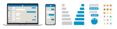 Akıllı telefon ve dizüstü bilgisayar mesajları ayarlandı. Ses mesajı baloncukları şablon tasarımı. Kısa mesajlar. Haberci konuşması modeli. SMS sohbeti. SMS mesajı yaz. Sosyal medya ağında iletişim.