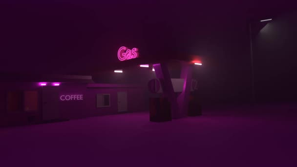 Empty gas station at night. Neon lights. 4k video footage. — Stock Footage Empty Gas Station Night Neon Lights Video Footage — Stock Video